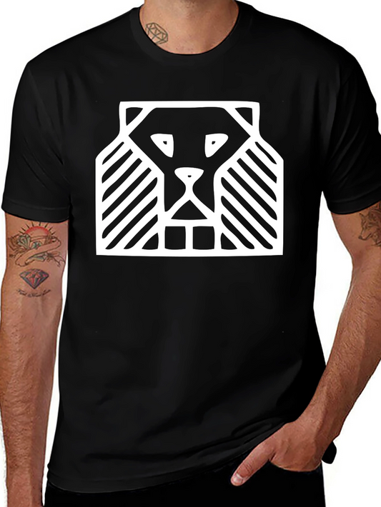 Abstract Lion Graphic Tee - Black Cotton Comfort