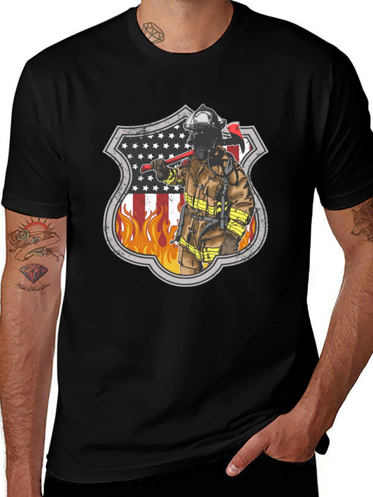 Firefighter Shield Graphic T-Shirt - Patriotic Fireman Tee