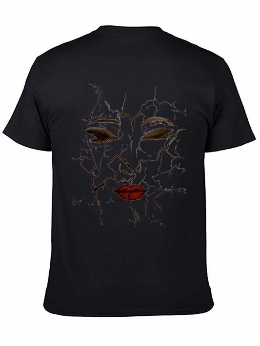 Abstract Cracked Face Graphic Tee - Unique Design
