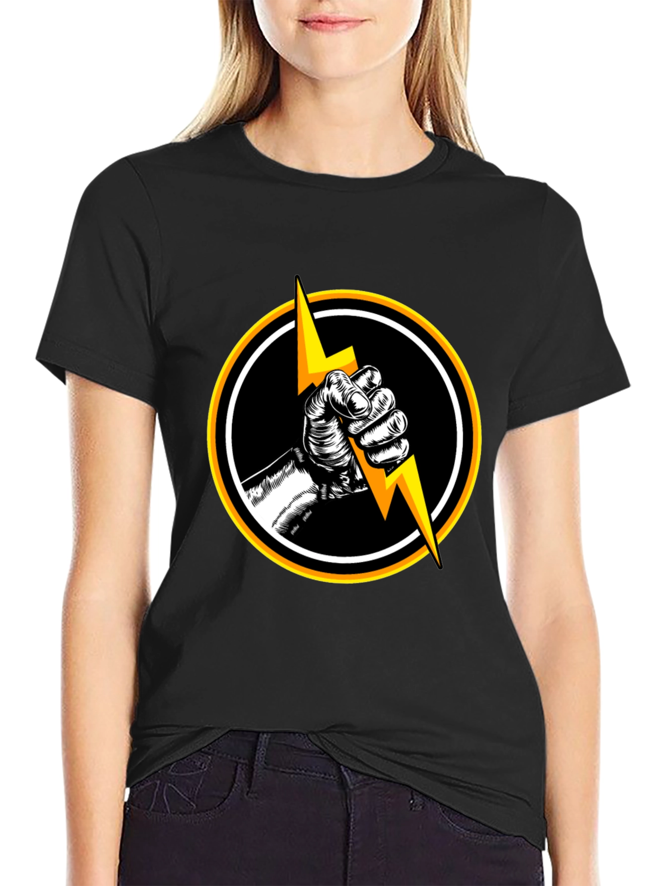 Black T-Shirt with Lightning Bolt Graphic