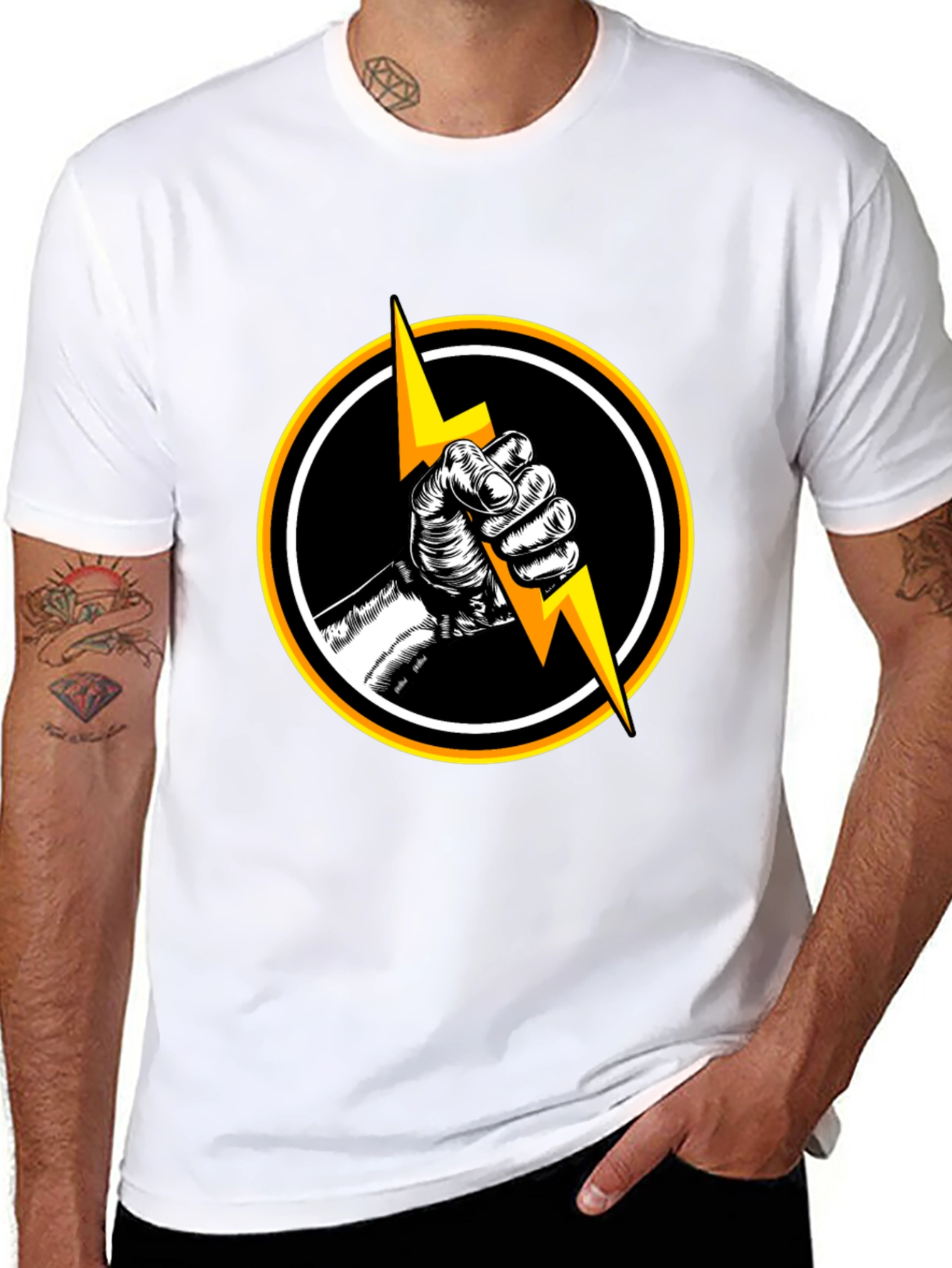 Black T-Shirt with Lightning Bolt Graphic