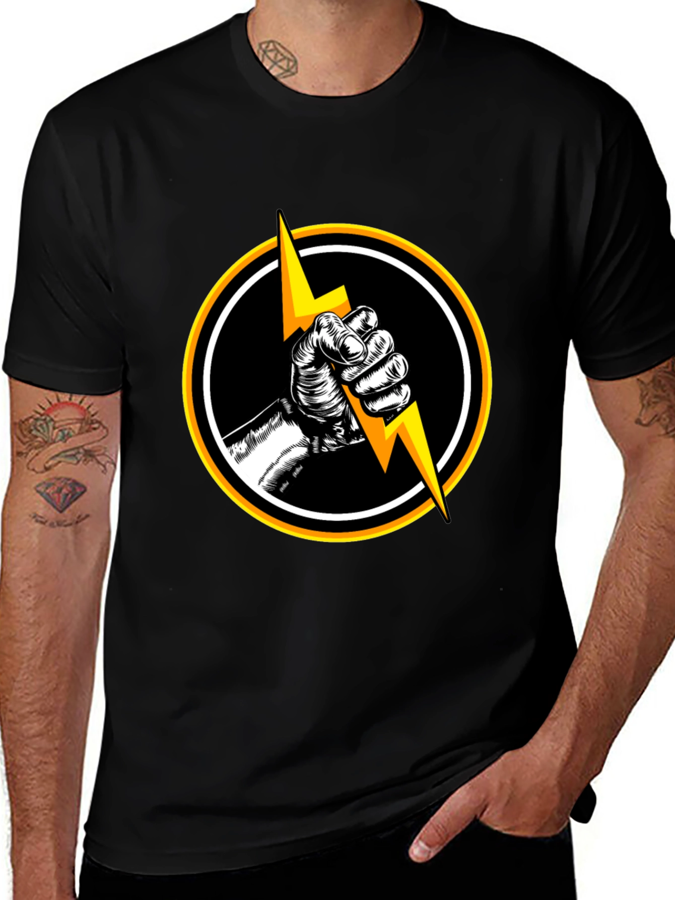 Black T-Shirt with Lightning Bolt Graphic