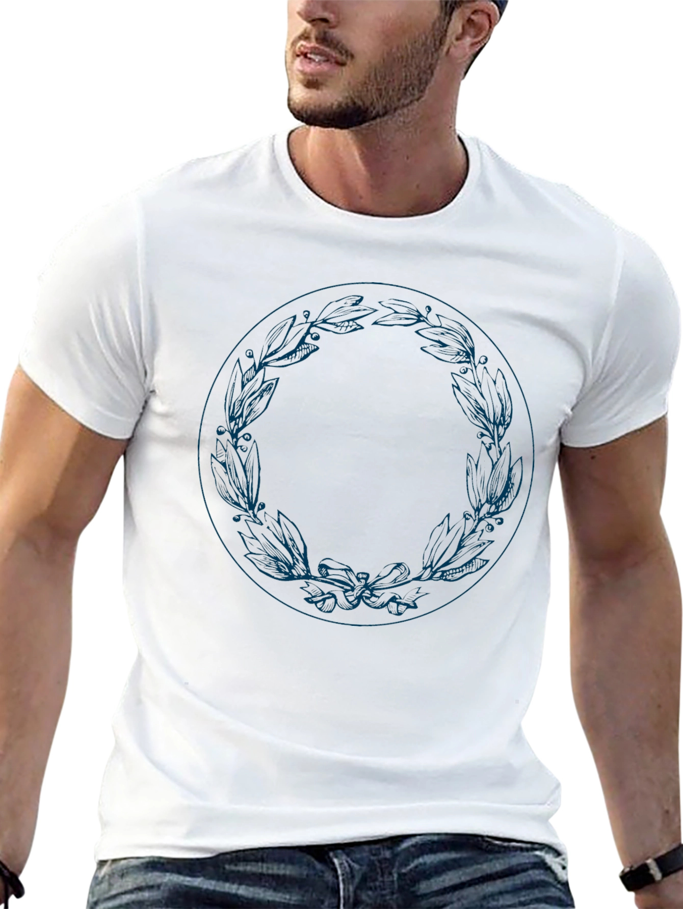 Leaf Wreath Graphic Tee - Stylish Mens Black T-Shirt