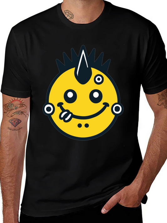 Funky Emoji Graphic Tee - Black Cotton T-Shirt