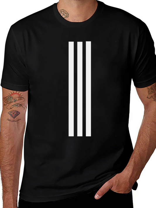 Black Tee with Triple Stripe Design