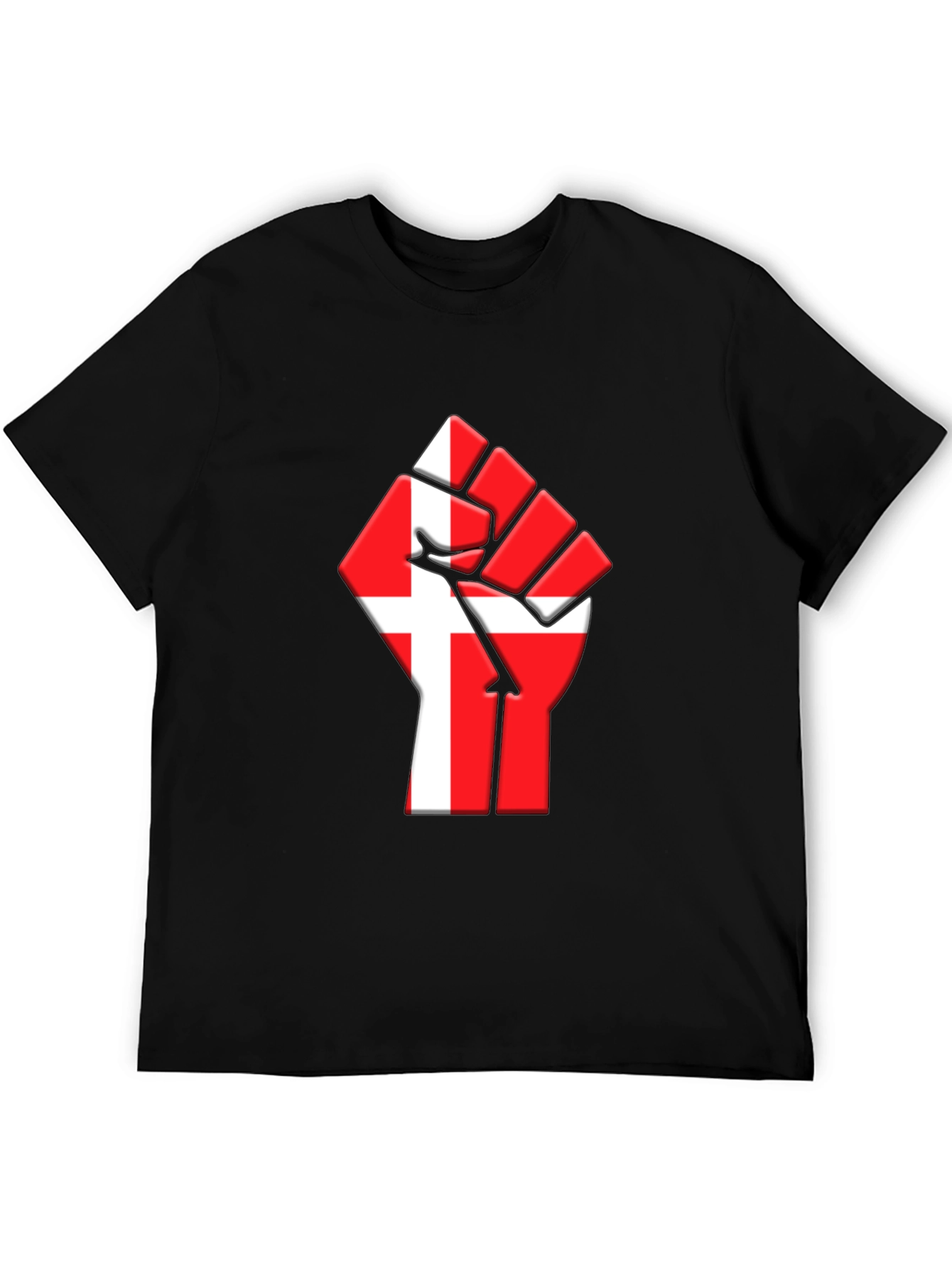 Danish Flag Fist Graphic Black T-Shirt