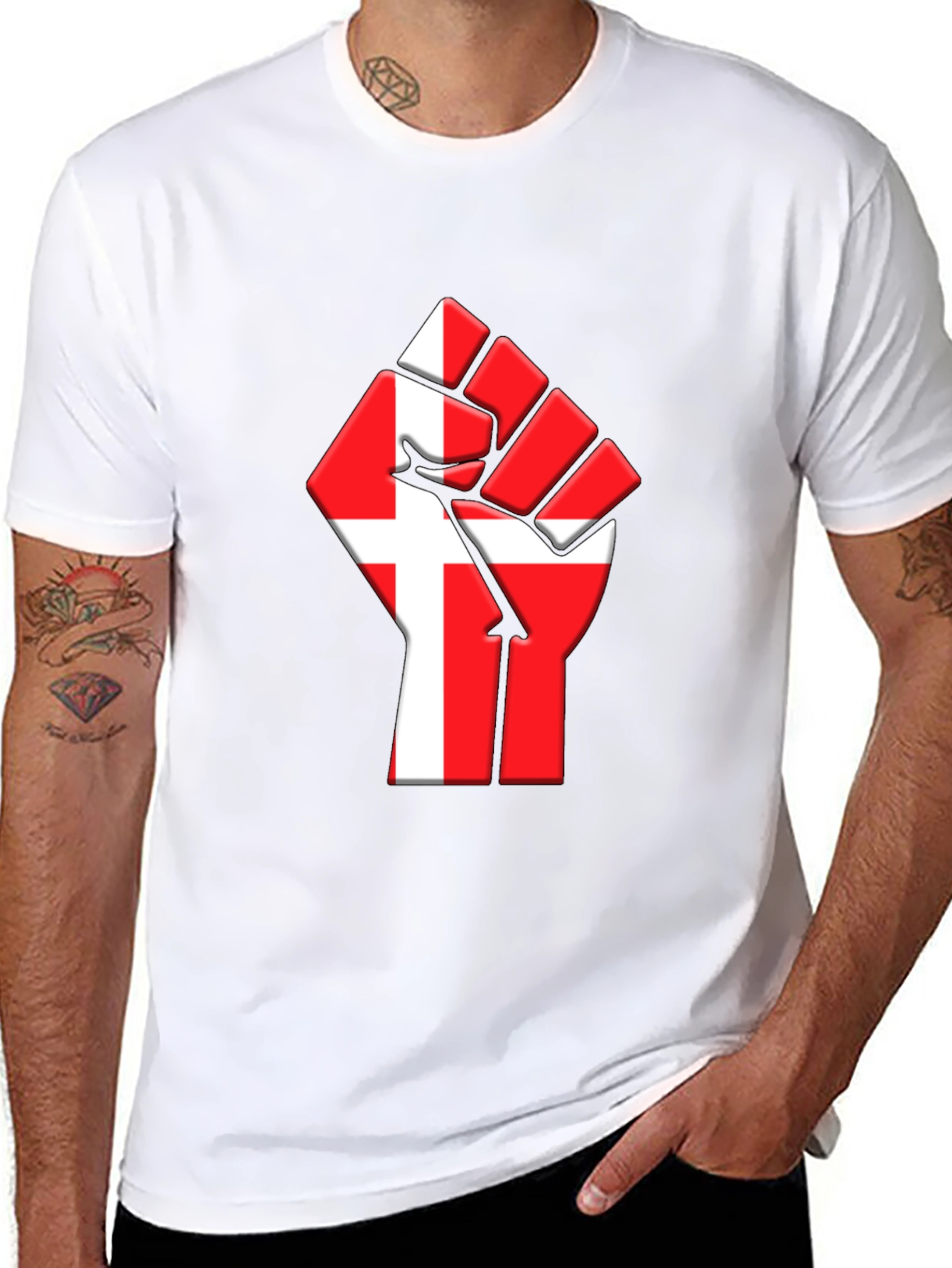 Danish Flag Fist Graphic Black T-Shirt