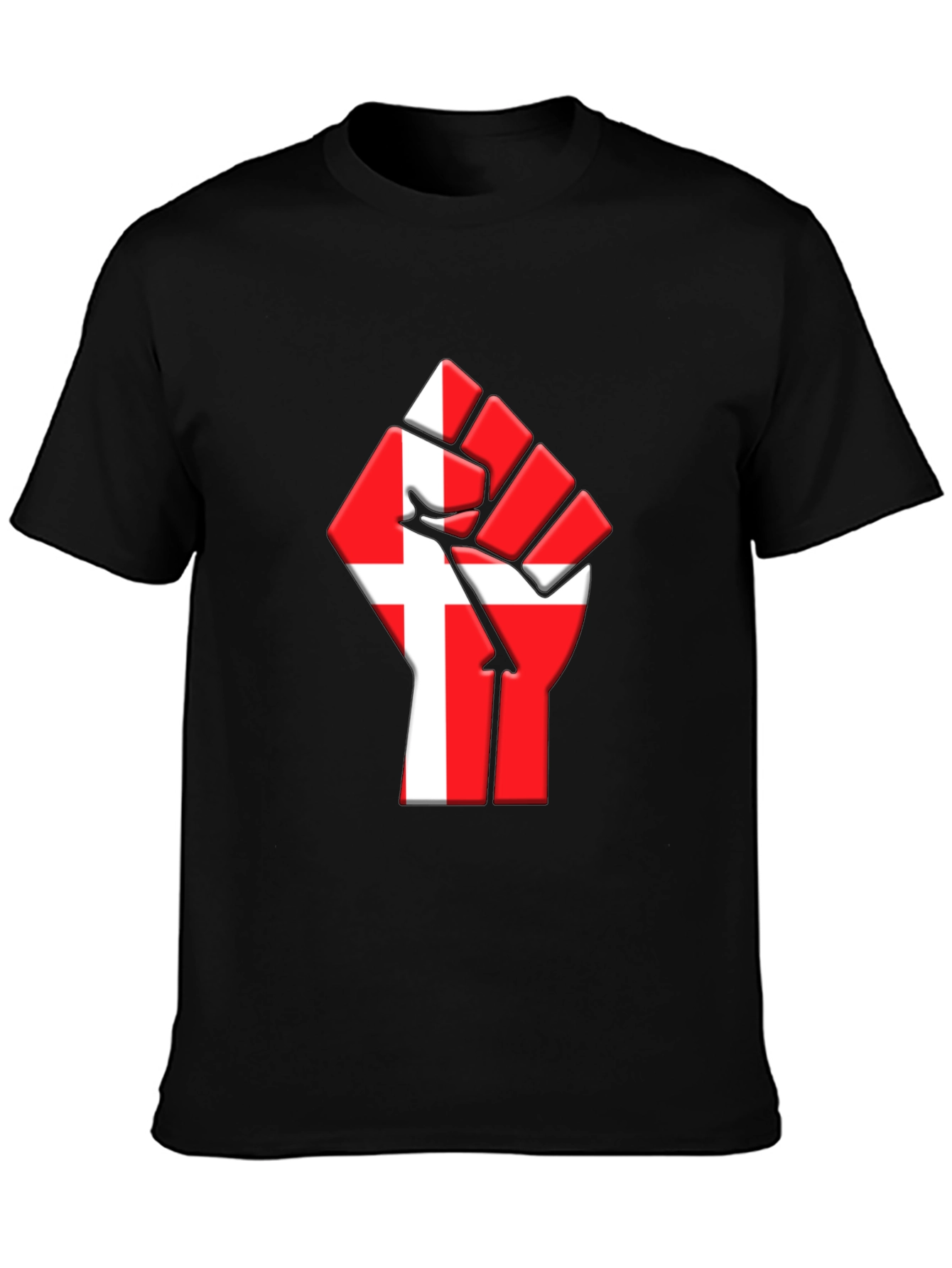 Danish Flag Fist Graphic Black T-Shirt