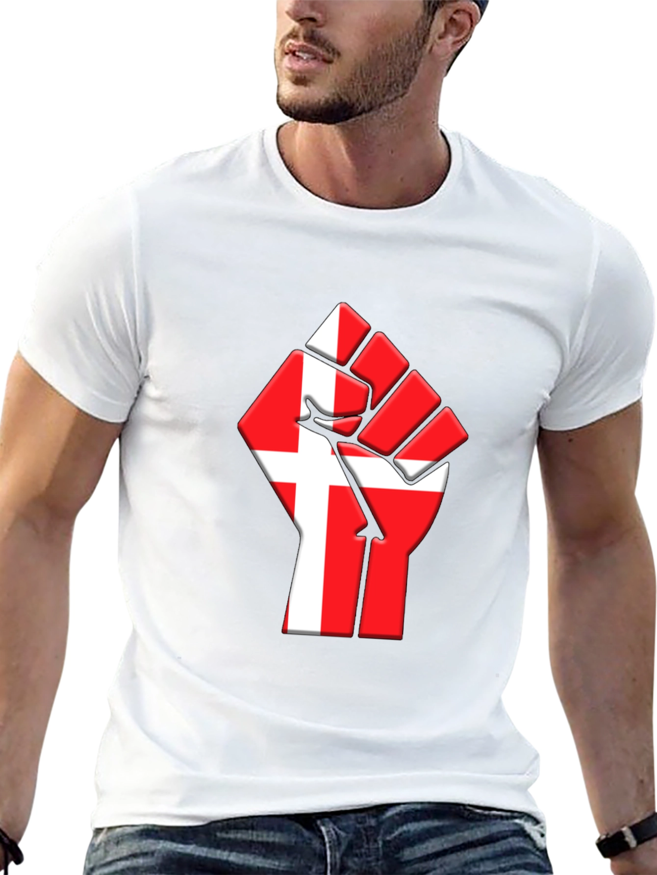Danish Flag Fist Graphic Black T-Shirt