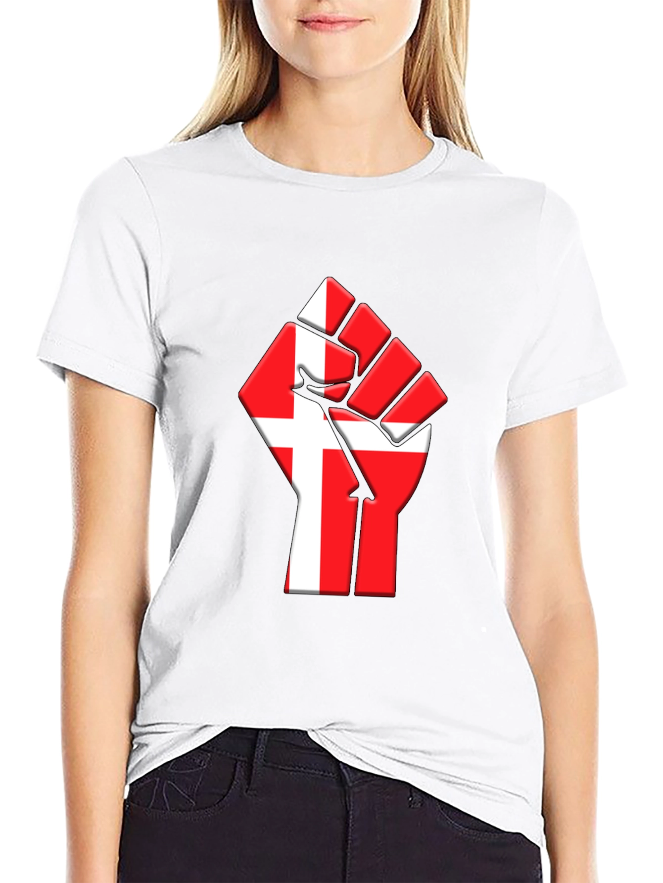 Danish Flag Fist Graphic Black T-Shirt