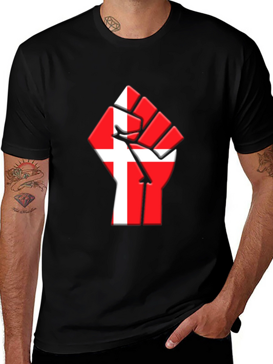 Danish Flag Fist Graphic Black T-Shirt