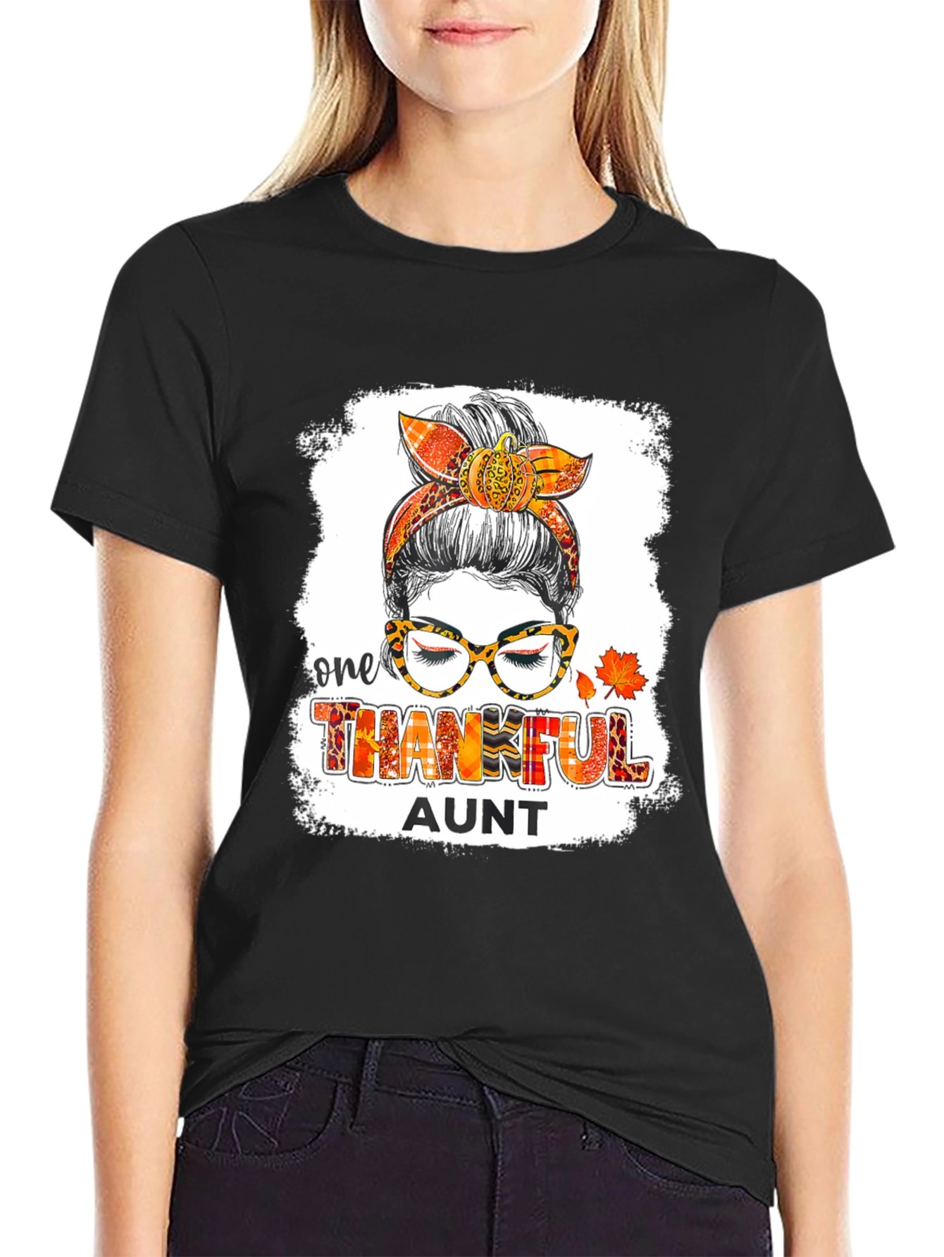One Thankful Aunt Messy Bun T-Shirt