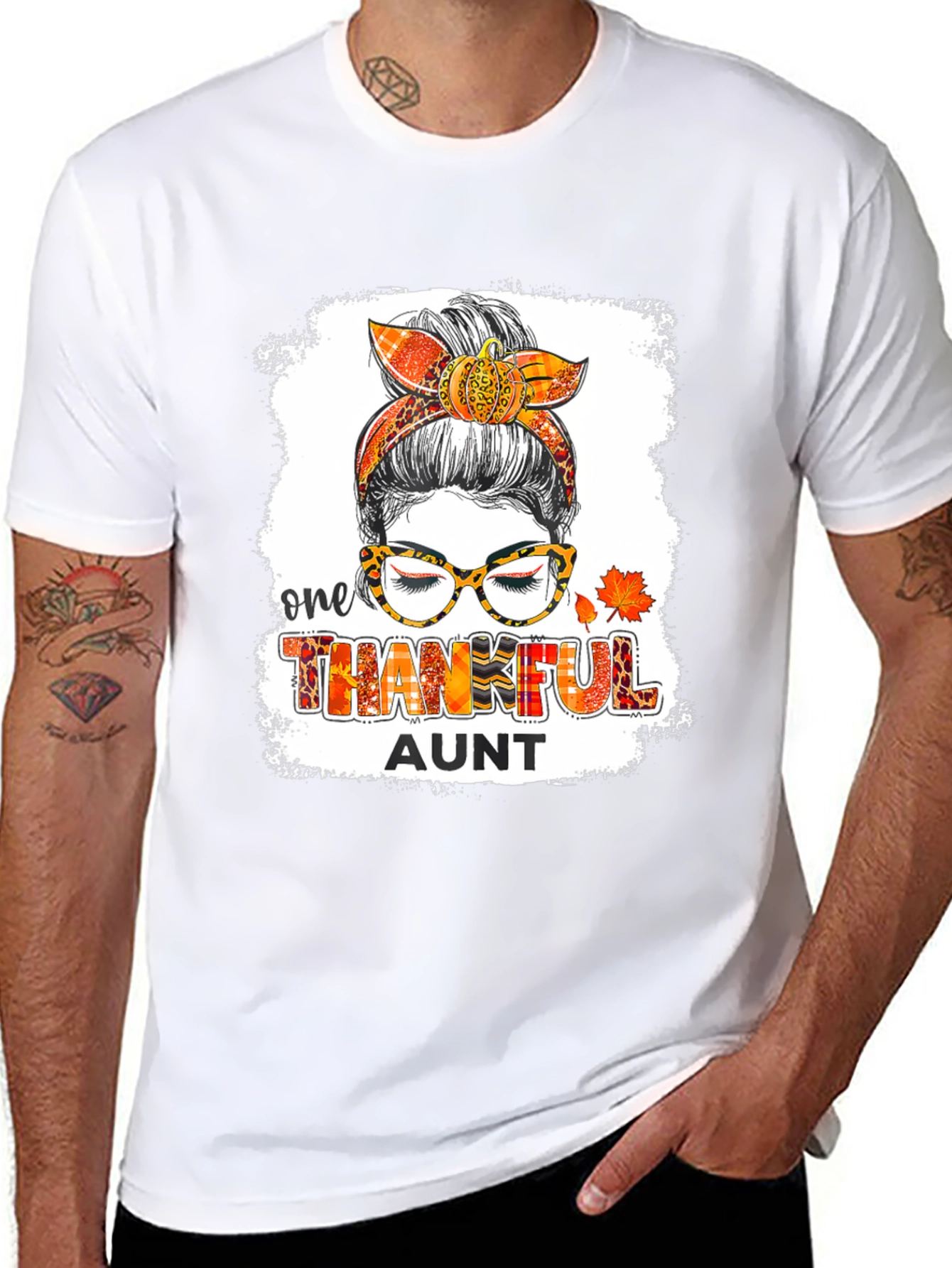One Thankful Aunt Messy Bun T-Shirt