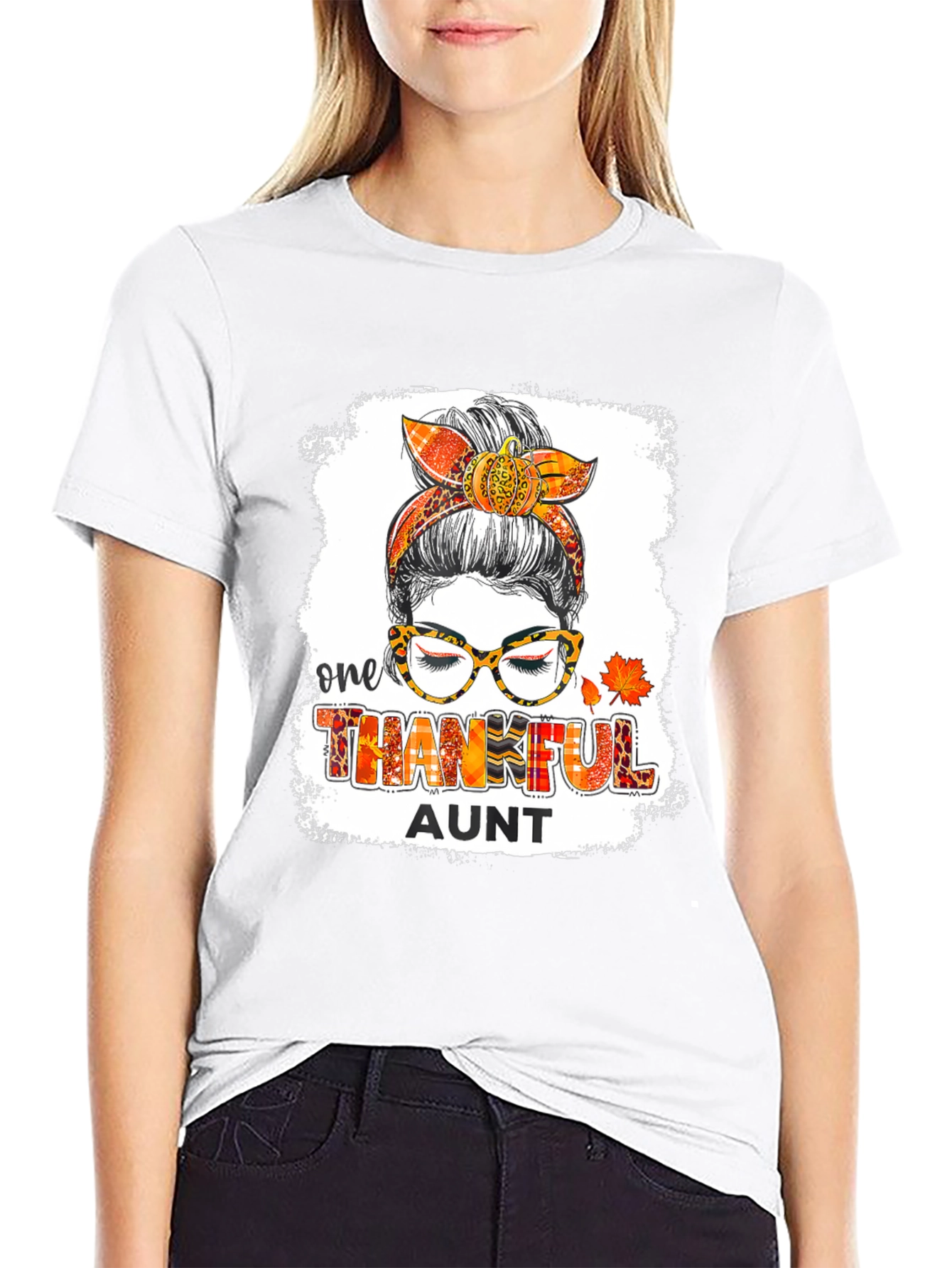 One Thankful Aunt Messy Bun T-Shirt