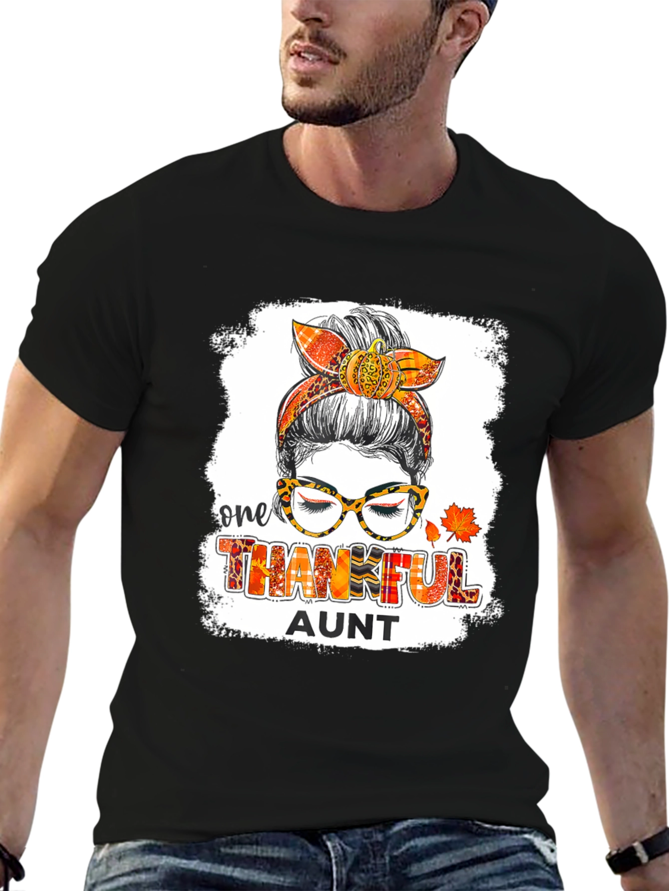 One Thankful Aunt Messy Bun T-Shirt