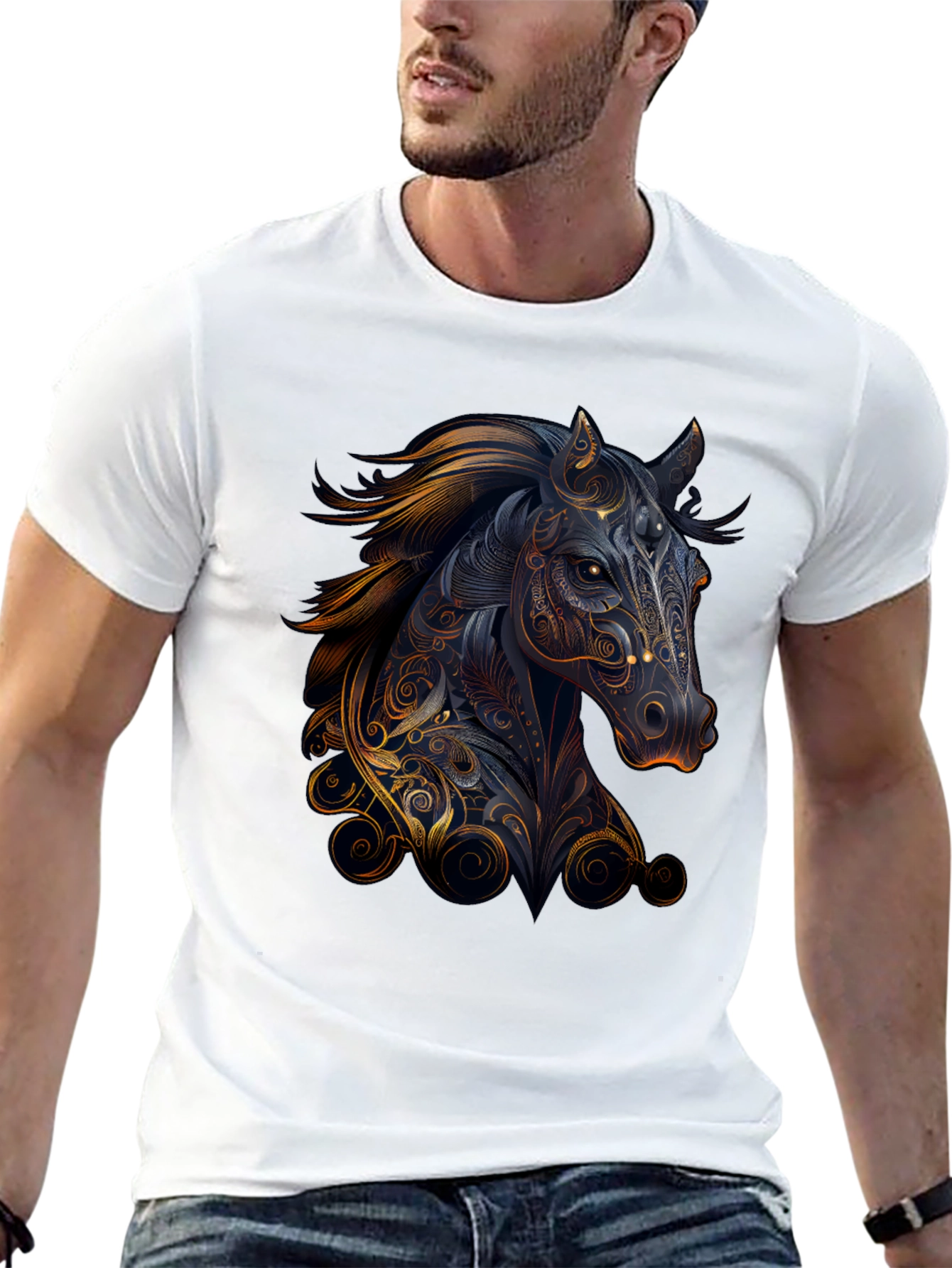Horse Graphic Print Black T-Shirt