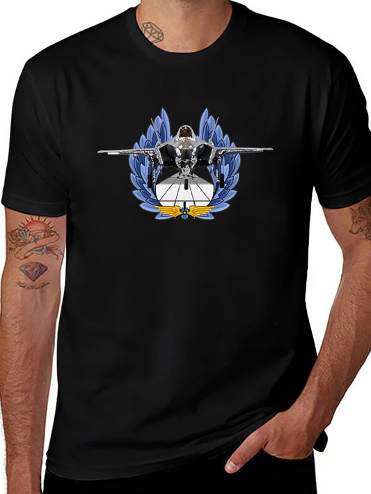 Fighter Jet Emblem Black T-Shirt