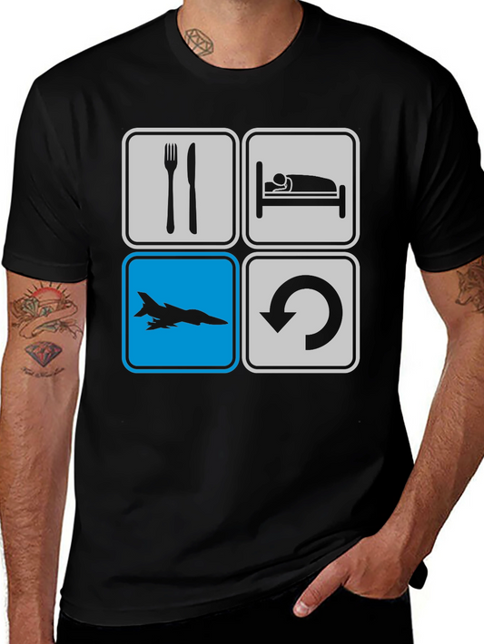 Eat Sleep Fly Repeat Black T-Shirt