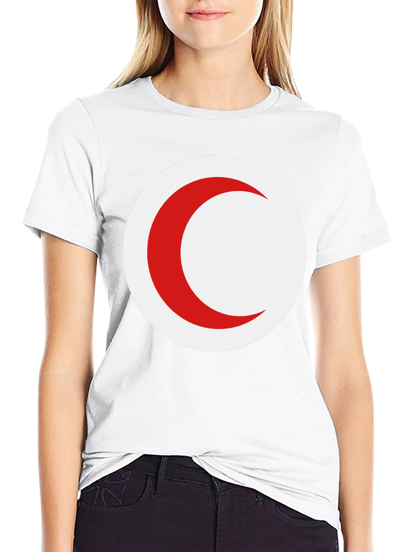 Red Crescent Moon Graphic Black T-Shirt