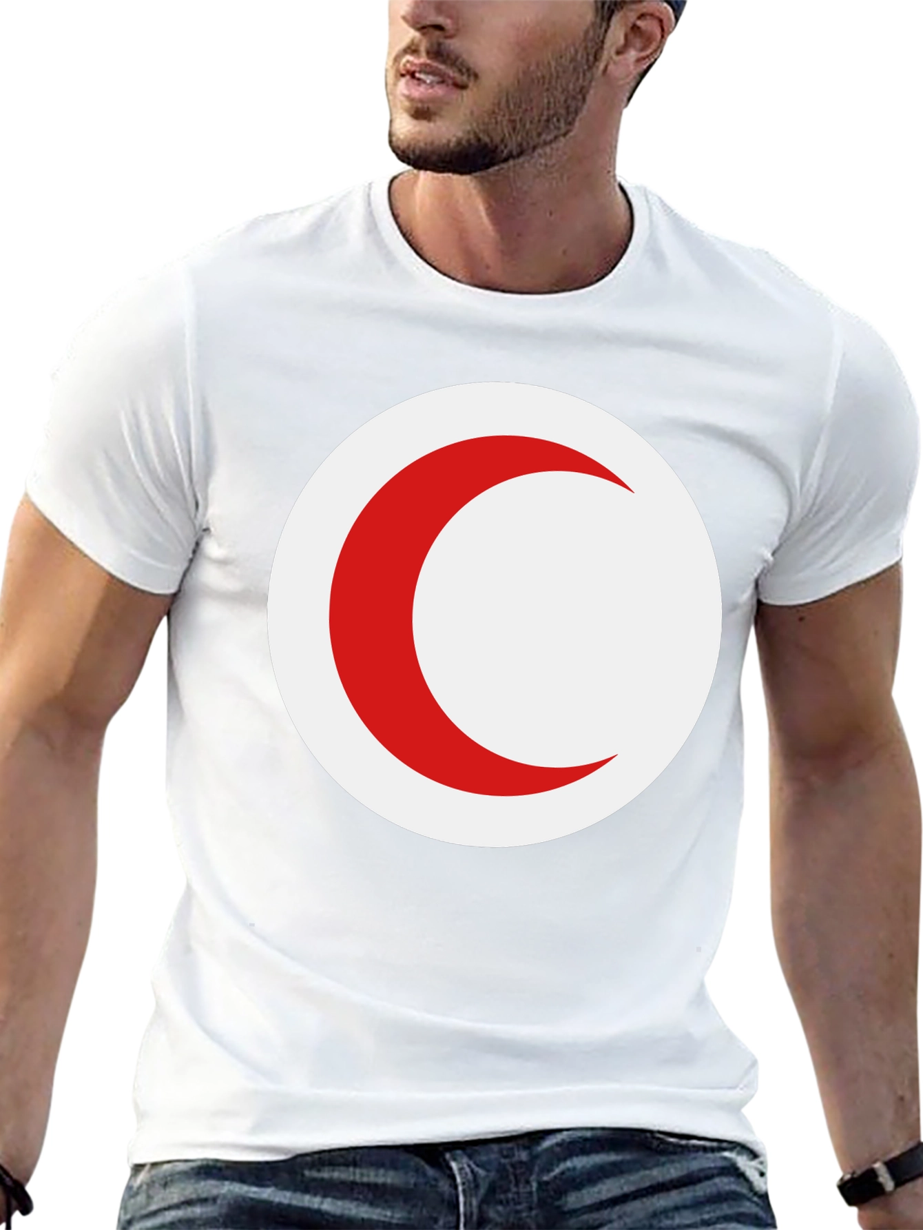 Red Crescent Moon Graphic Black T-Shirt