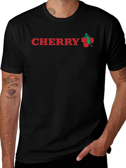 Cherry Graphic Tee - Black Cotton Casual Shirt