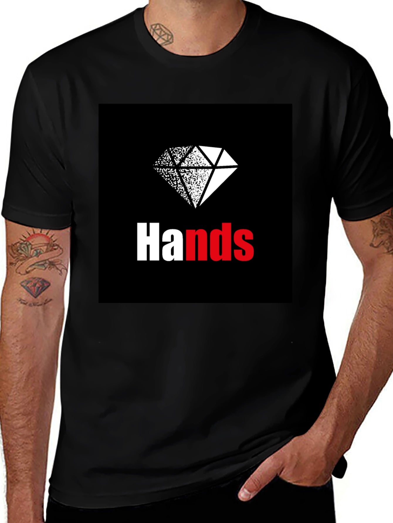 Hands Diamond Graphic Tee - Casual Black T-Shirt