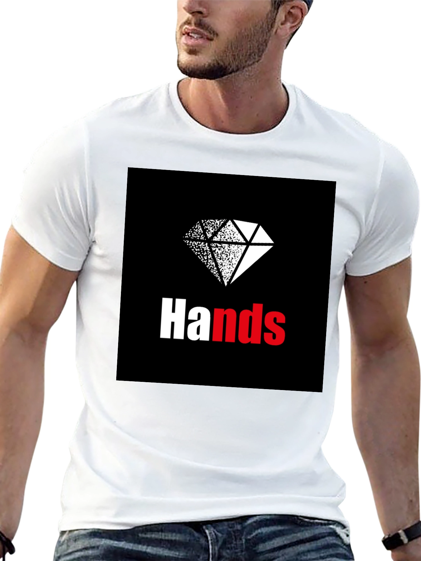 Hands Diamond Graphic Tee - Casual Black T-Shirt