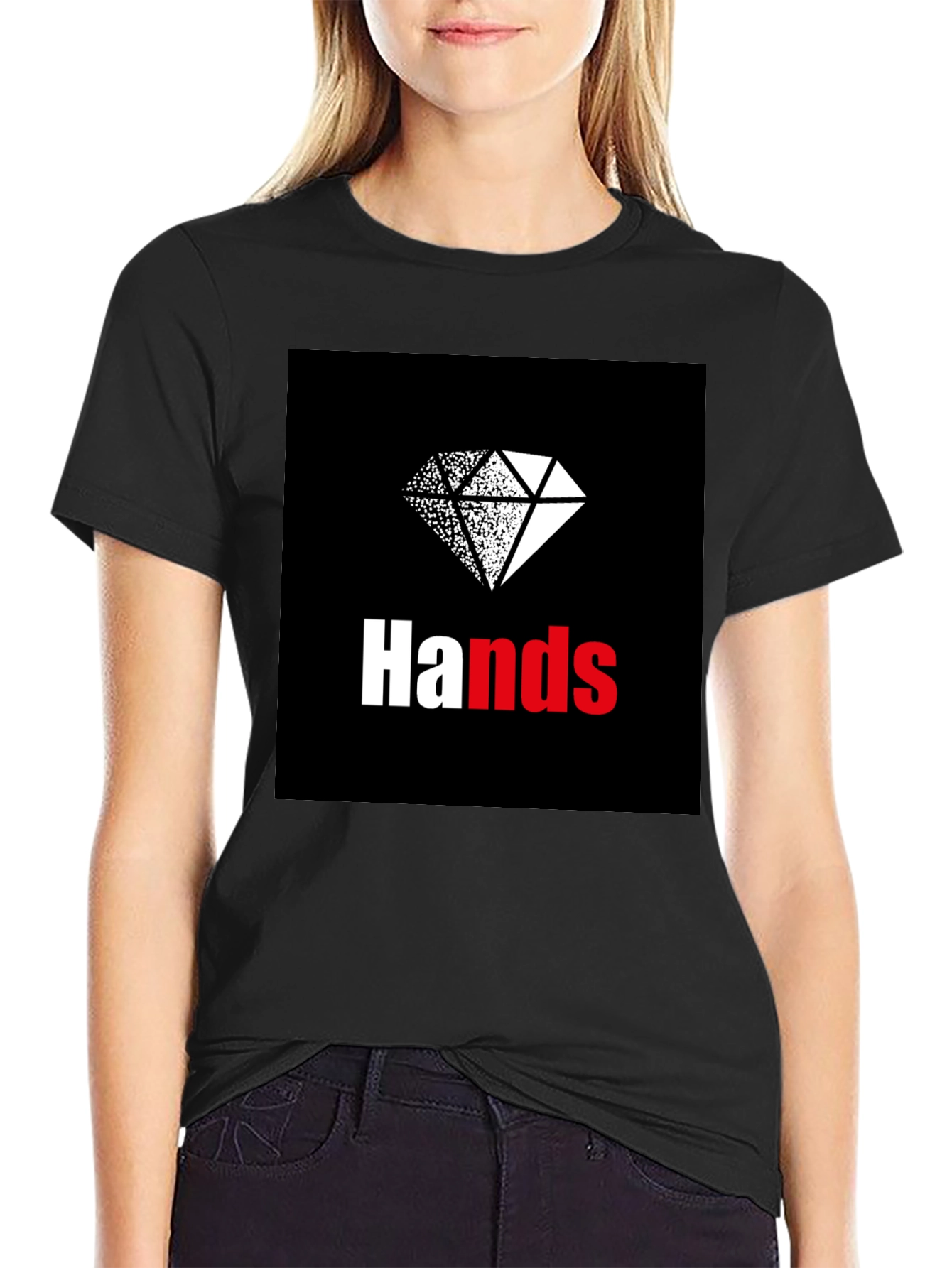 Hands Diamond Graphic Tee - Casual Black T-Shirt