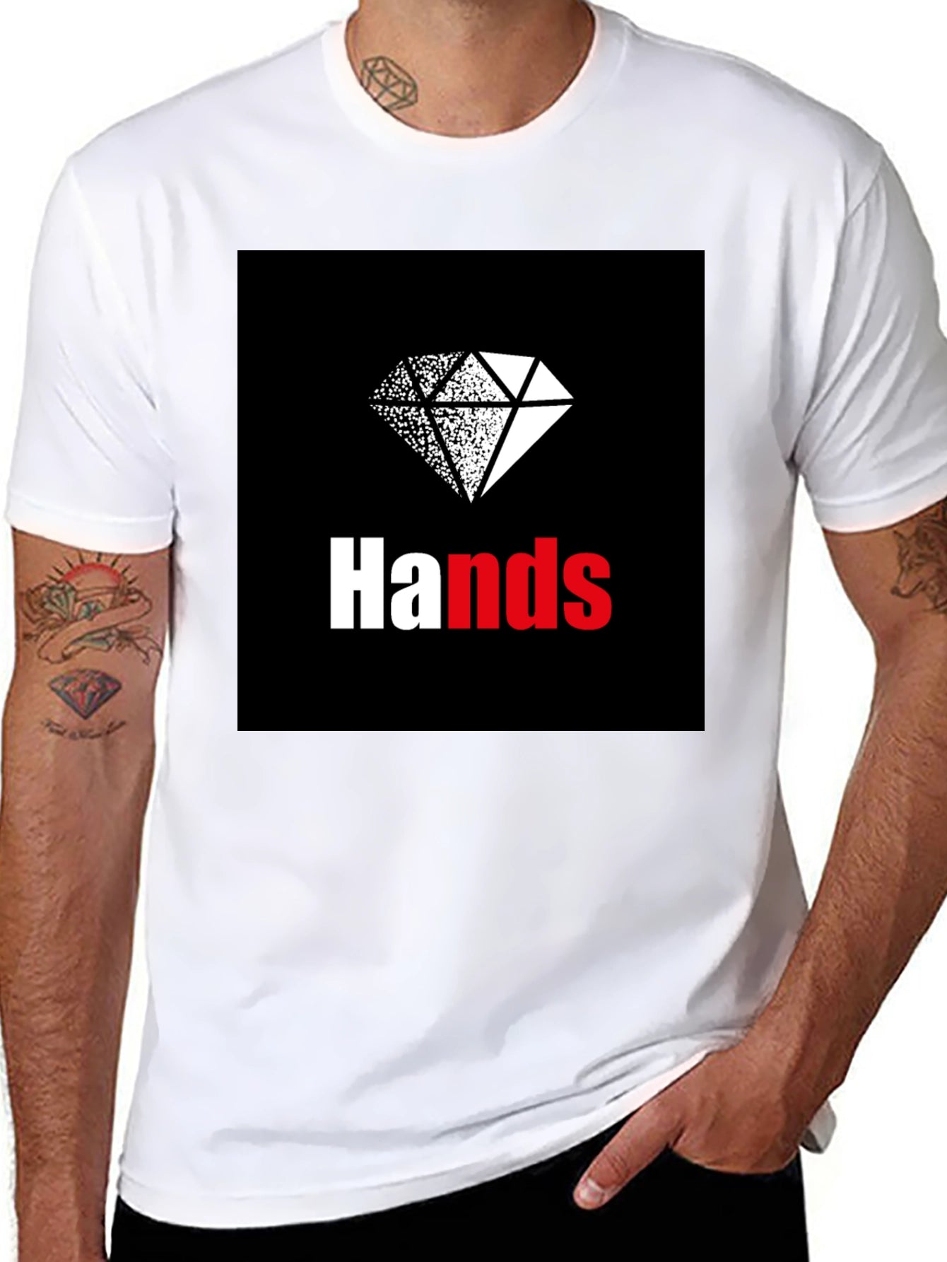 Hands Diamond Graphic Tee - Casual Black T-Shirt