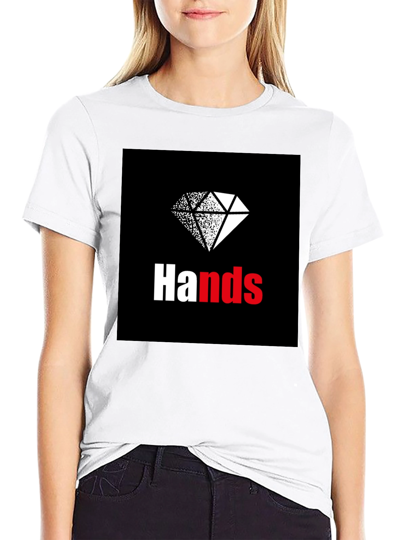 Hands Diamond Graphic Tee - Casual Black T-Shirt