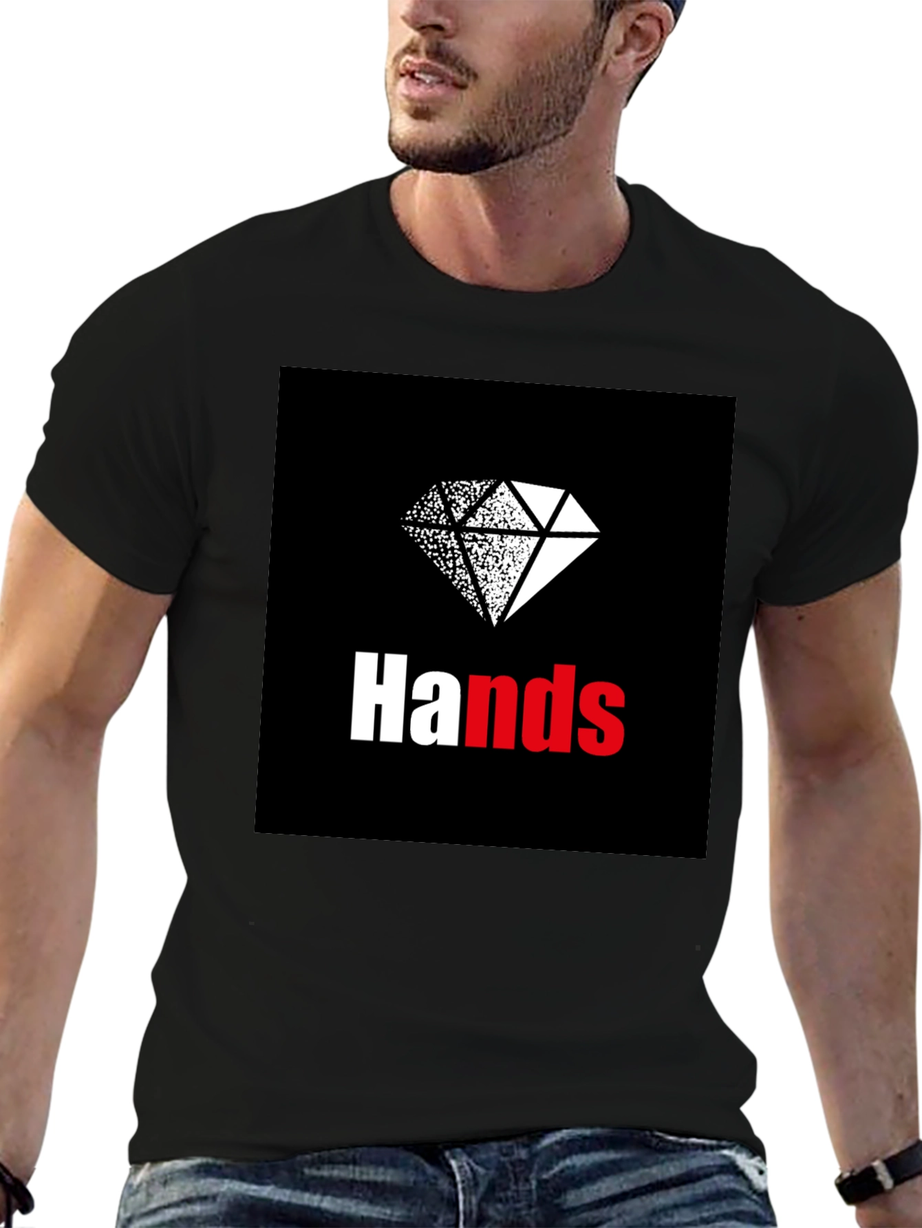Hands Diamond Graphic Tee - Casual Black T-Shirt