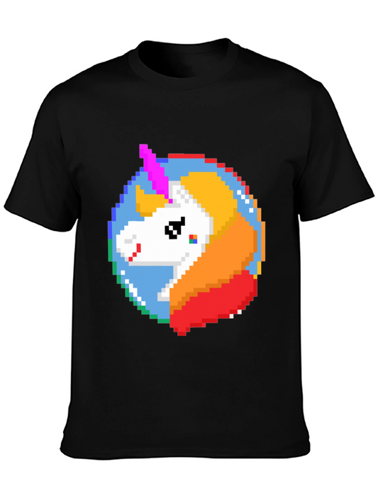 Pixel Unicorn Graphic Tee - Black Cotton T-Shirt