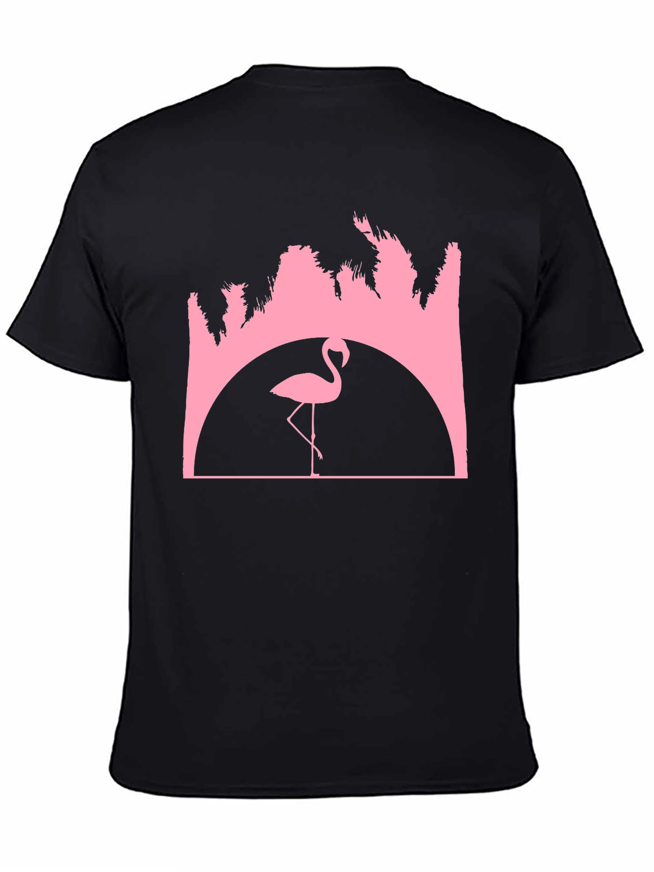 Flamingo Sunset Graphic Tee - Black Cotton T-Shirt
