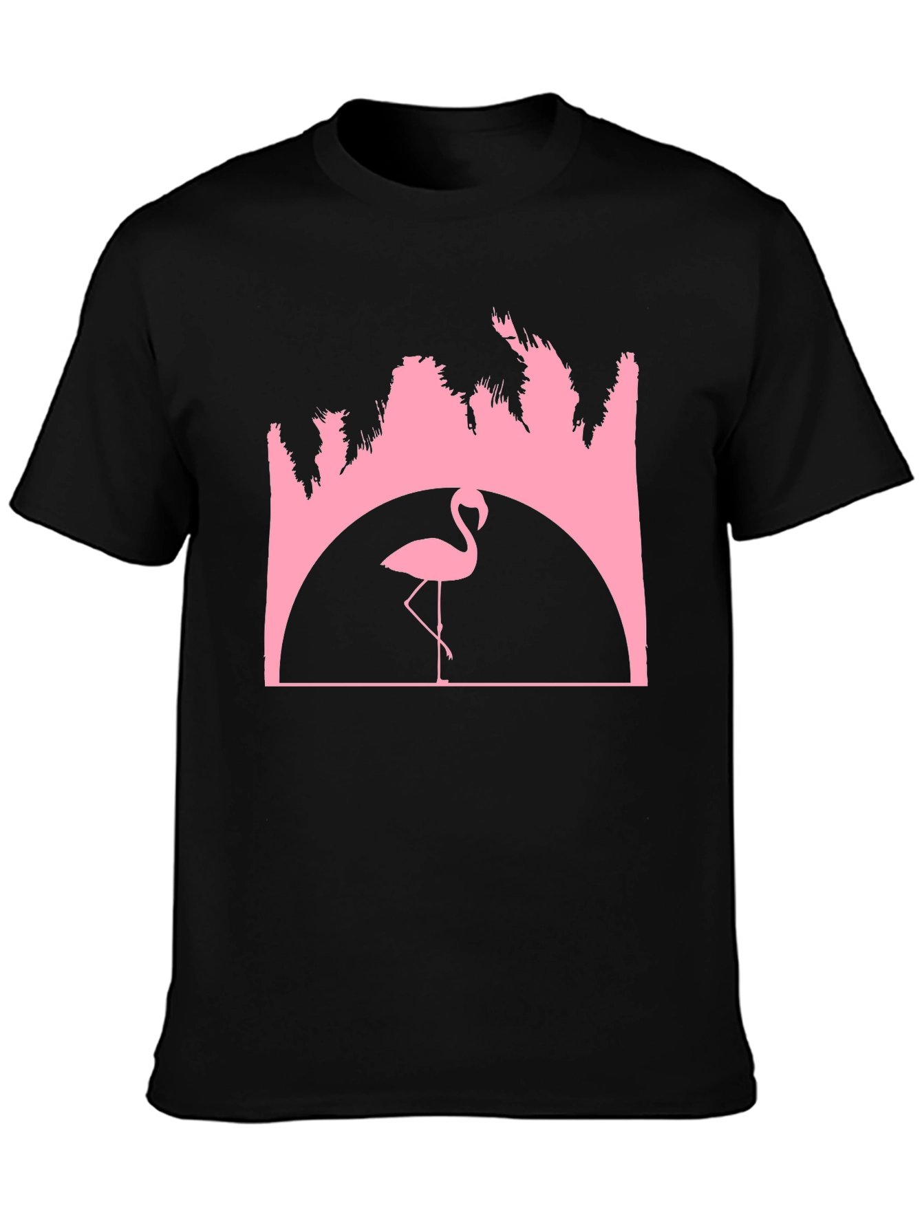 Flamingo Sunset Graphic Tee - Black Cotton T-Shirt