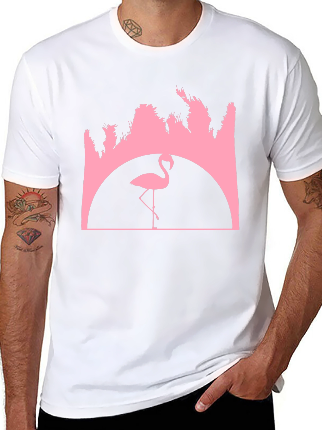 Flamingo Sunset Graphic Tee - Black Cotton T-Shirt