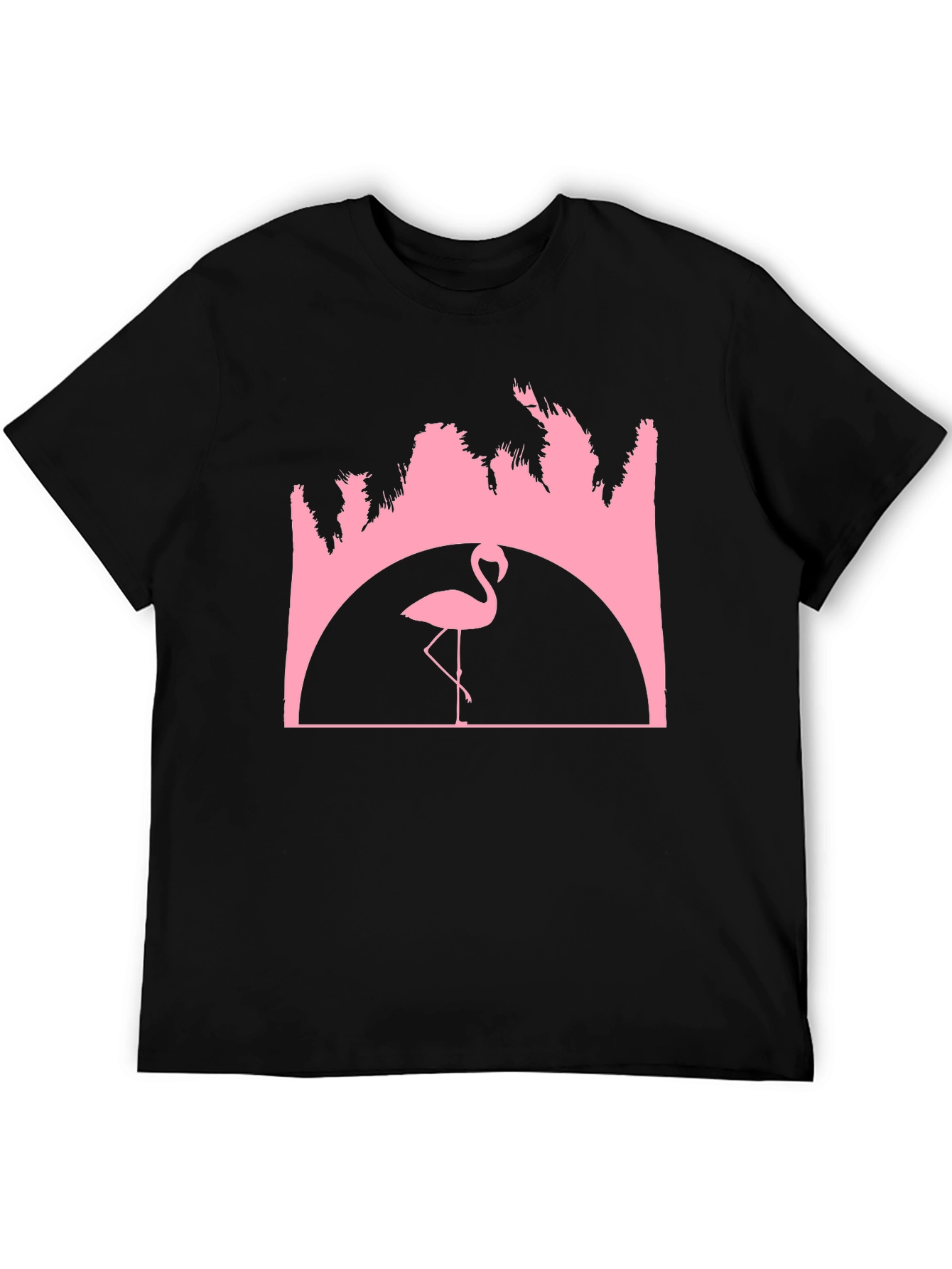 Flamingo Sunset Graphic Tee - Black Cotton T-Shirt