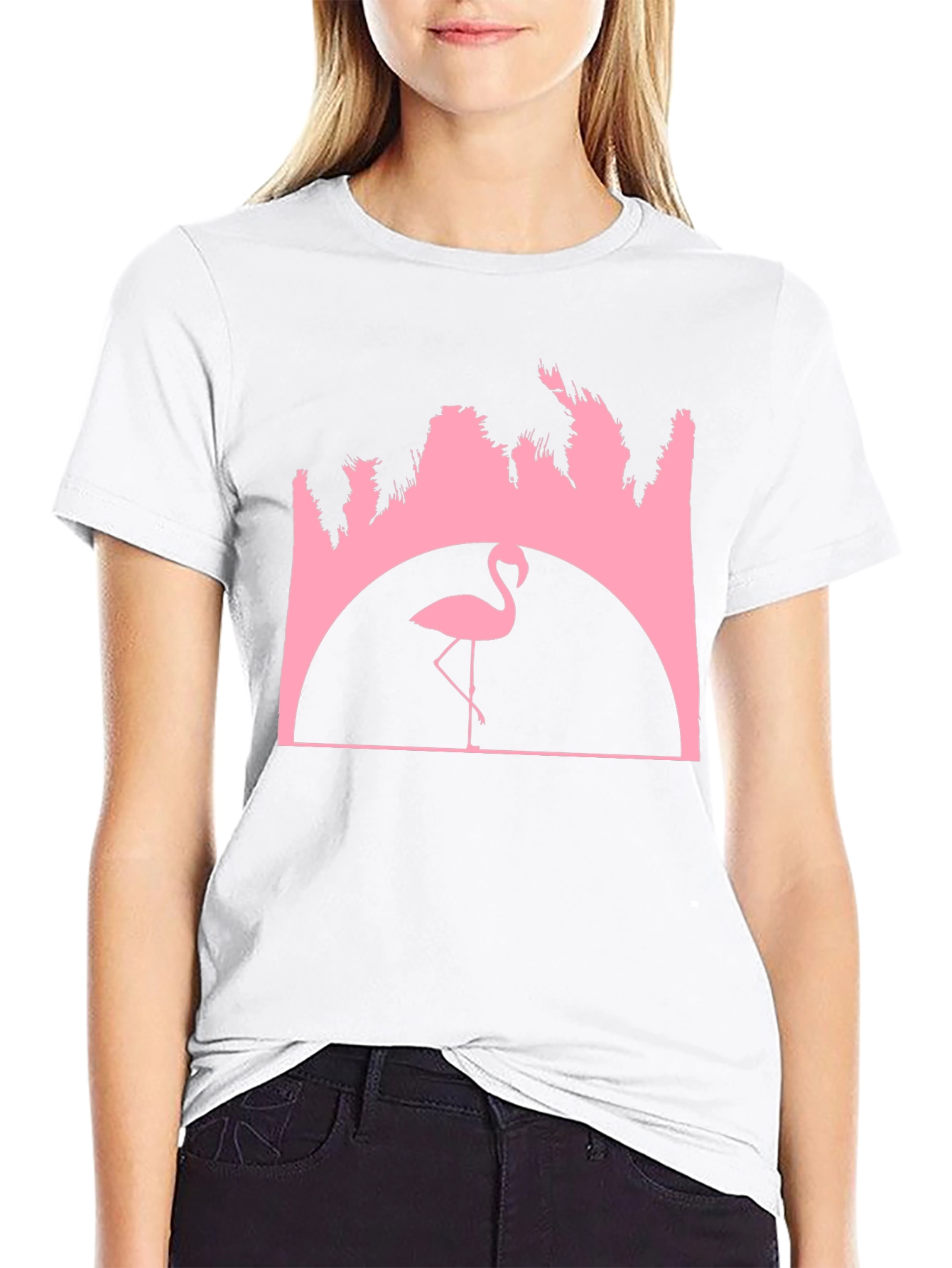 Flamingo Sunset Graphic Tee - Black Cotton T-Shirt