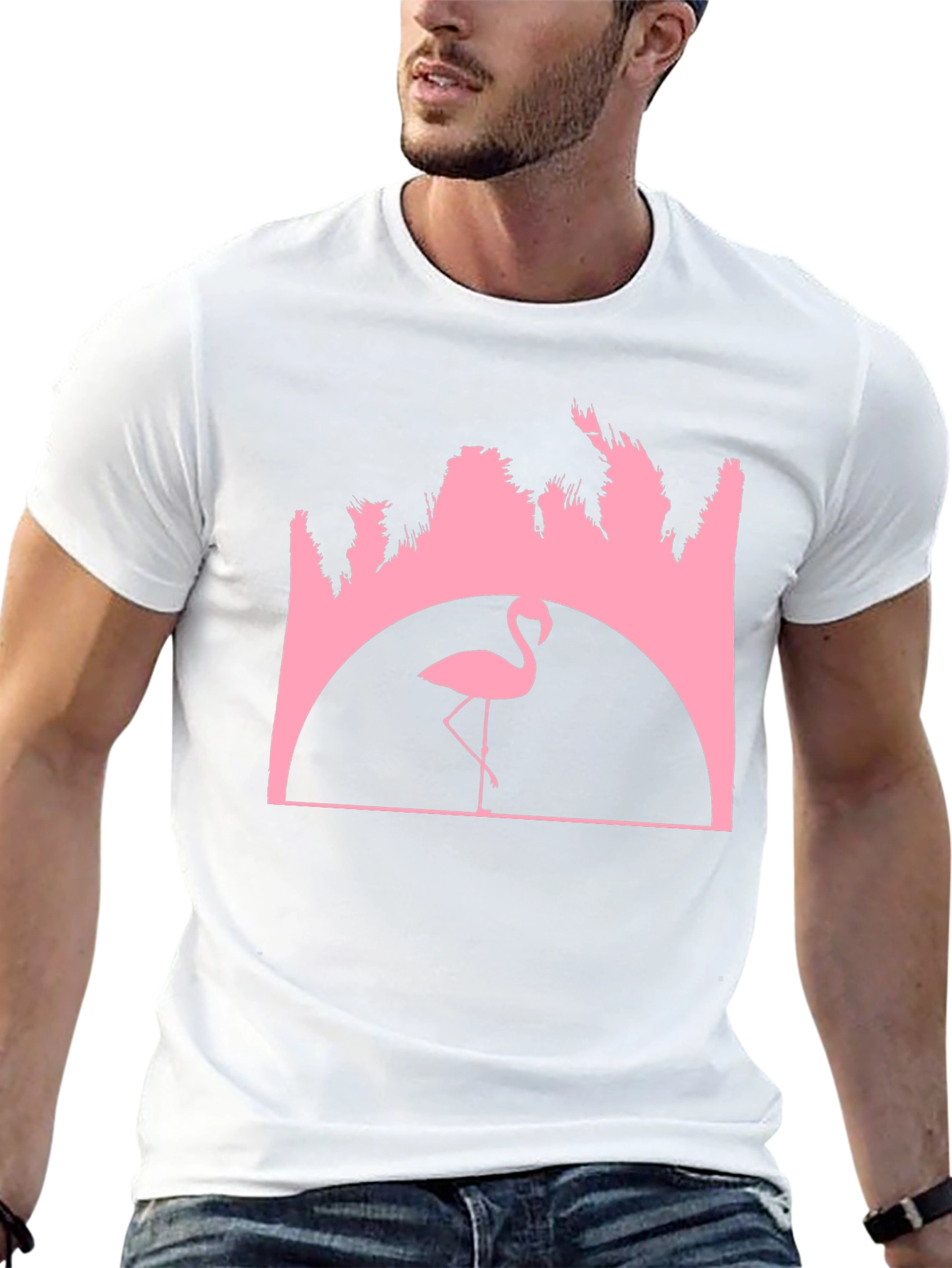 Flamingo Sunset Graphic Tee - Black Cotton T-Shirt