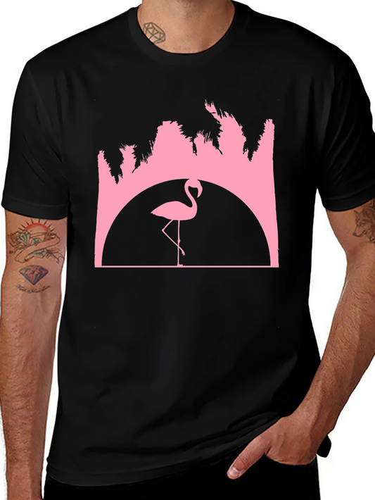 Flamingo Sunset Graphic Tee - Black Cotton T-Shirt