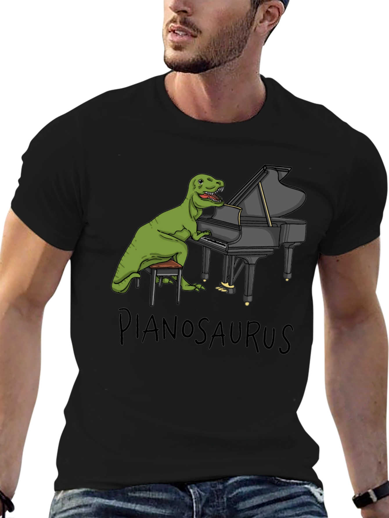 Pianosaurus T-Shirt - Funny Dinosaur Playing Piano Tee