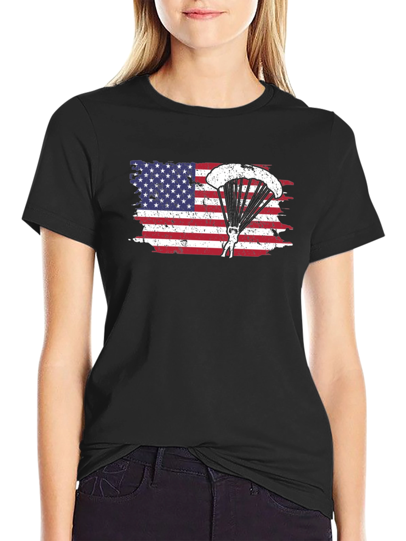 American Flag Paratrooper Graphic T-Shirt