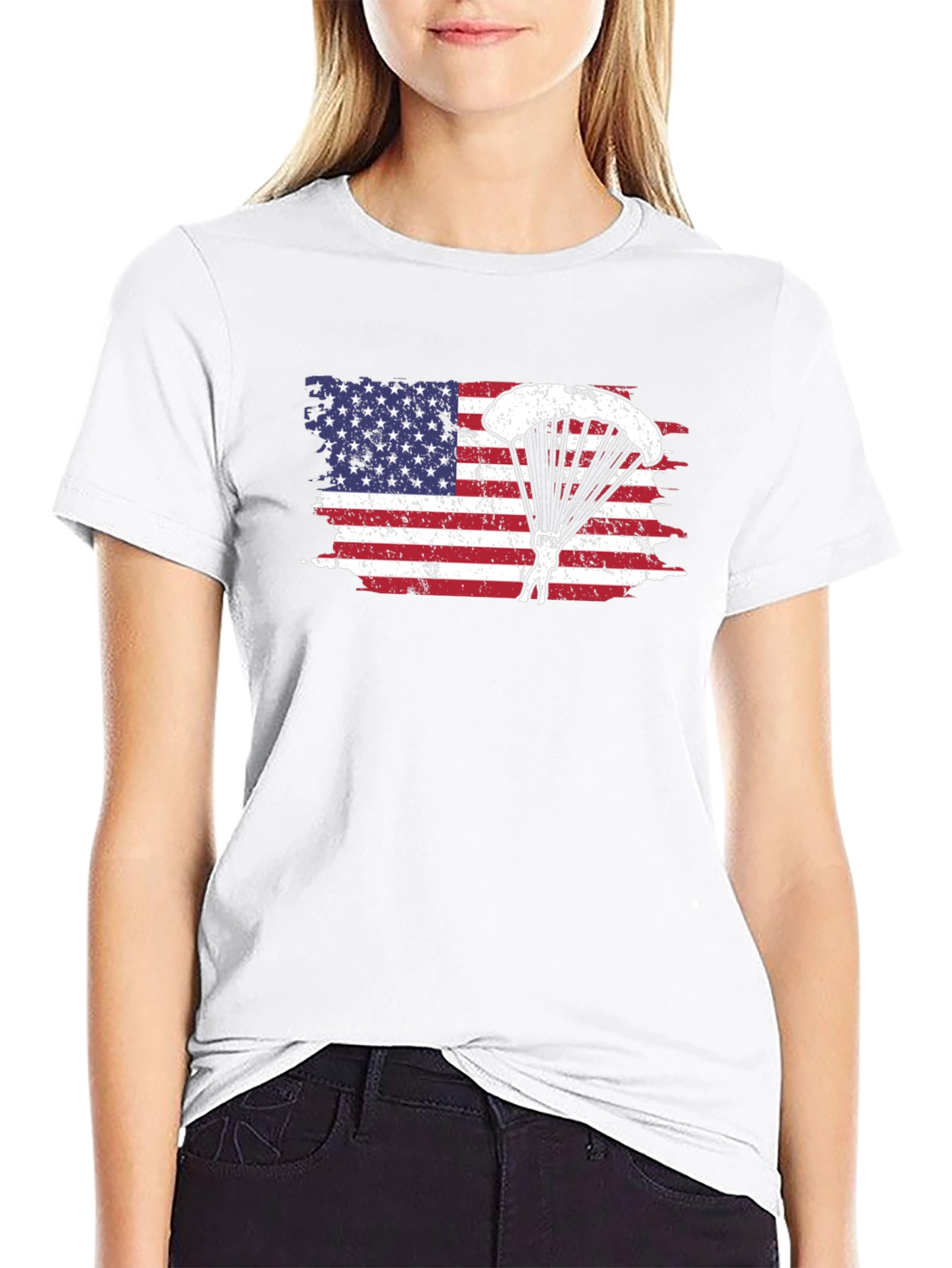 American Flag Paratrooper Graphic T-Shirt