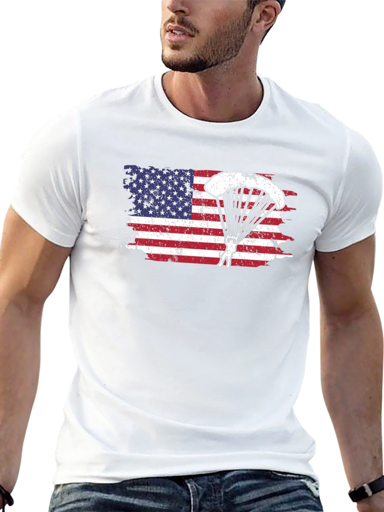American Flag Paratrooper Graphic T-Shirt