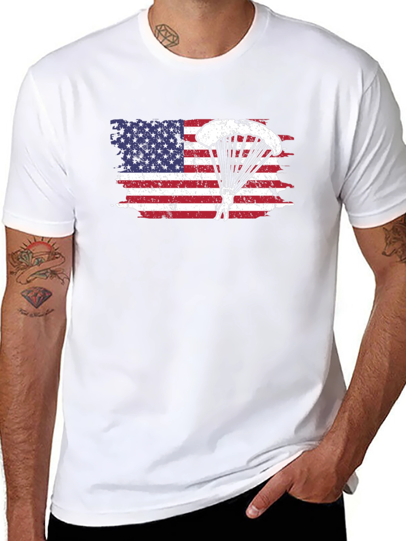 American Flag Paratrooper Graphic T-Shirt