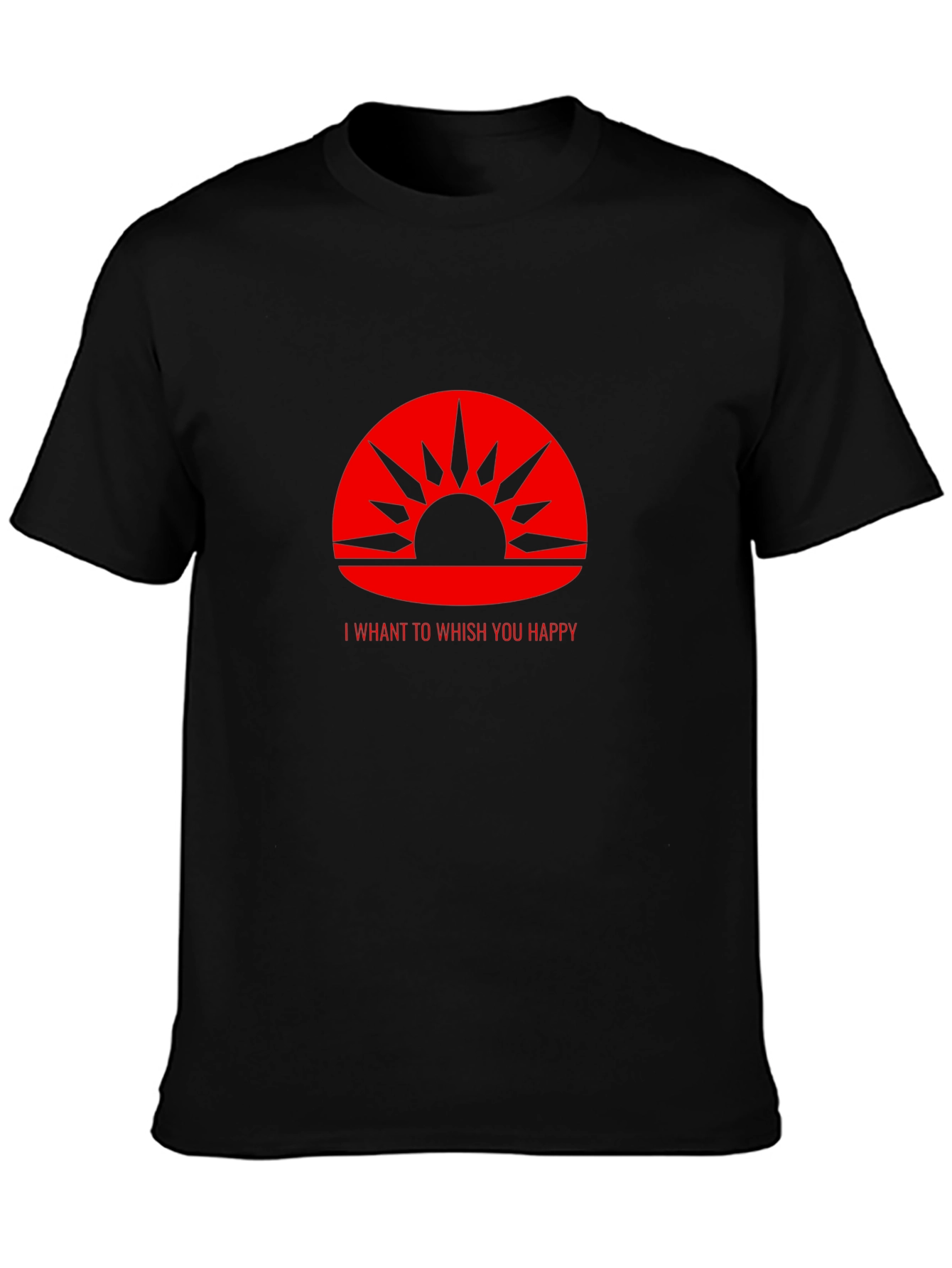 Red Sunrise Graphic Print Black T-Shirt