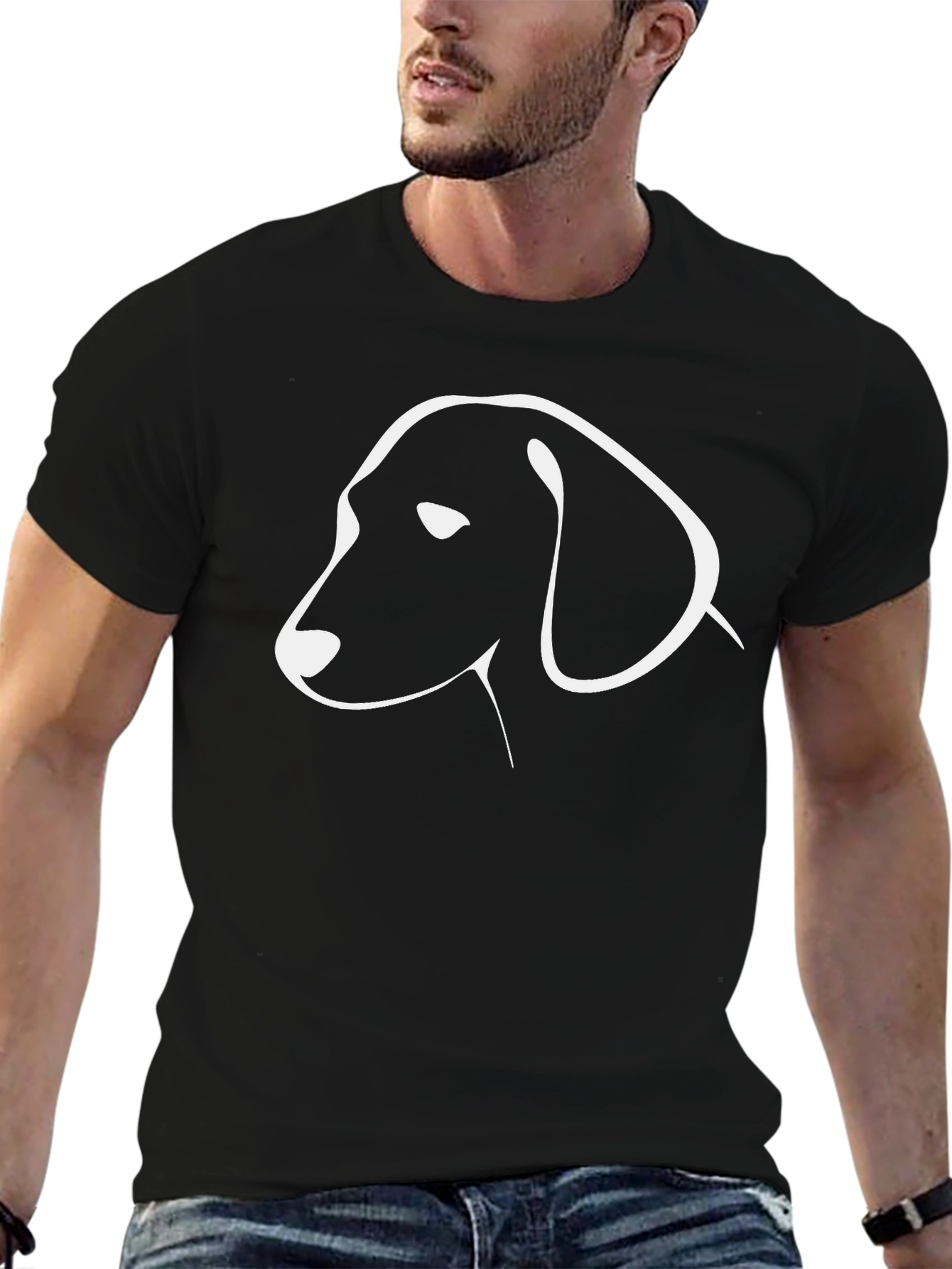 Minimalist Dog Outline Black T-Shirt