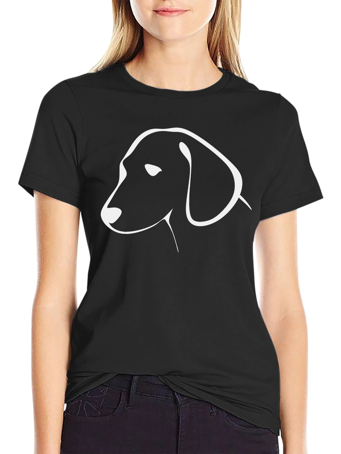 Minimalist Dog Outline Black T-Shirt