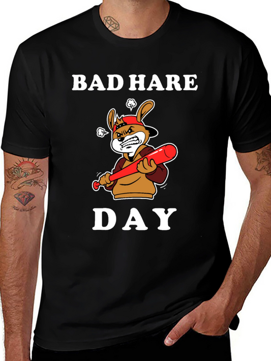 Bad Hare Day T-Shirt - Angry Baseball Bunny Tee