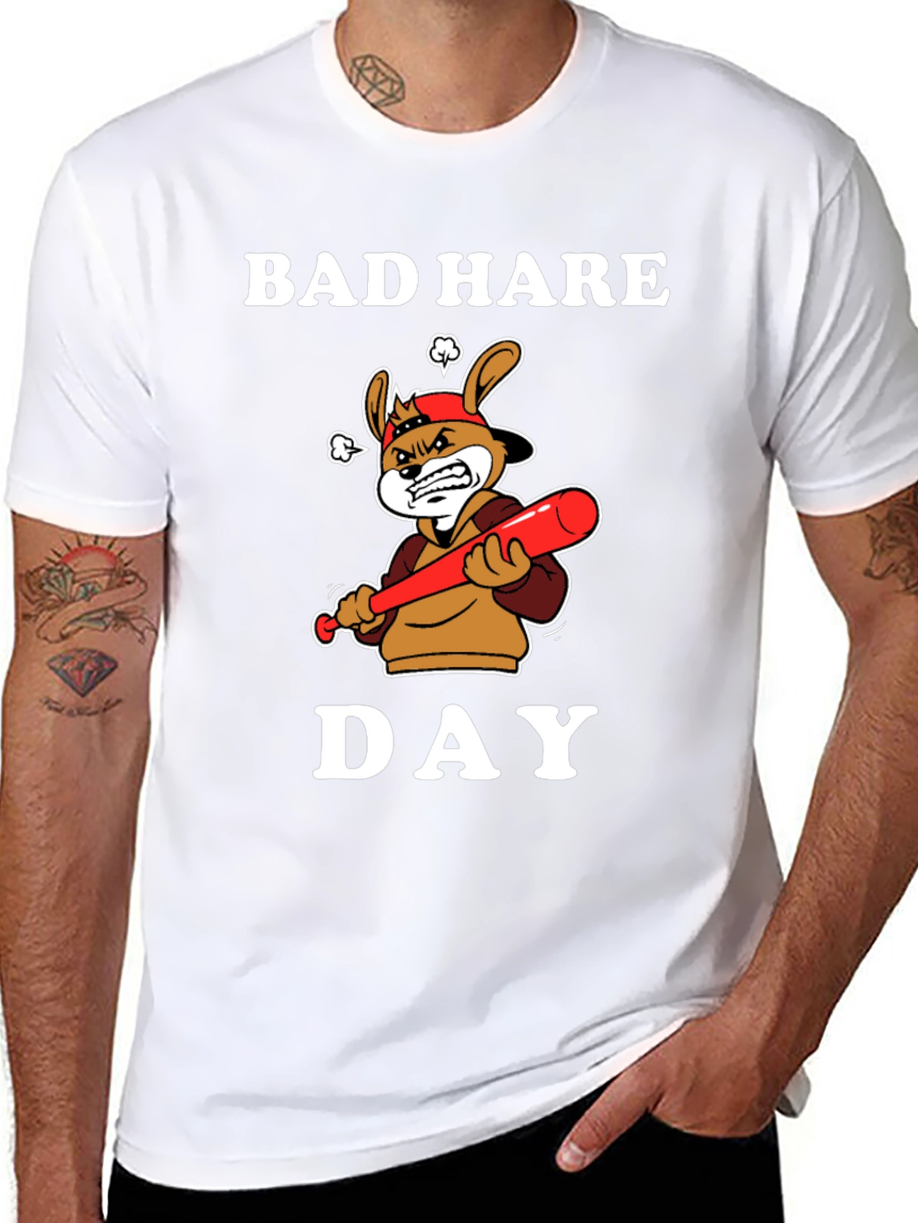 Bad Hare Day T-Shirt - Angry Baseball Bunny Tee