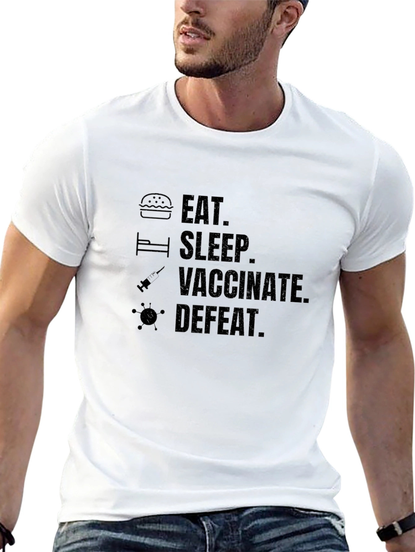 Eat Sleep Vaccinate Defeat Black Graphic Tee
